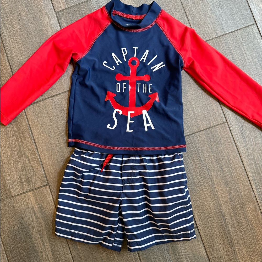 Simple Red and Blue Rashguard Swim Set